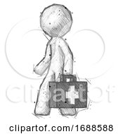 Sketch Design Mascot Man Walking With Medical Aid Briefcase To Left