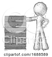 Sketch Design Mascot Man With Server Rack Leaning Confidently Against It