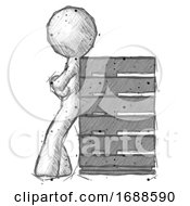 Sketch Design Mascot Man Resting Against Server Rack