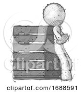 Sketch Design Mascot Man Resting Against Server Rack Viewed At Angle