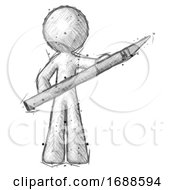 Sketch Design Mascot Man Holding Large Scalpel