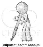 Poster, Art Print Of Sketch Design Mascot Man Cutting With Large Scalpel