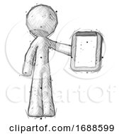 Poster, Art Print Of Sketch Design Mascot Man Showing Clipboard To Viewer
