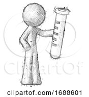 Sketch Design Mascot Man Holding Large Test Tube