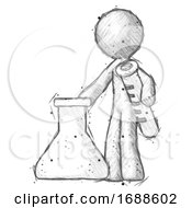 Poster, Art Print Of Sketch Design Mascot Man Holding Test Tube Beside Beaker Or Flask