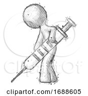 Sketch Design Mascot Man Using Syringe Giving Injection