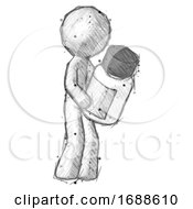 Sketch Design Mascot Man Holding Glass Medicine Bottle