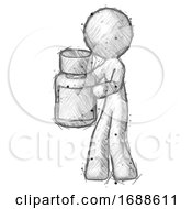 Sketch Design Mascot Man Holding White Medicine Bottle