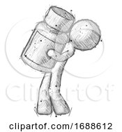 Sketch Design Mascot Man Holding Large White Medicine Bottle