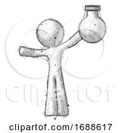 Poster, Art Print Of Sketch Design Mascot Man Holding Large Round Flask Or Beaker
