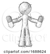 Sketch Design Mascot Man Holding Pills