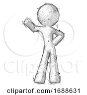 Sketch Design Mascot Man Waving Right Arm With Hand On Hip