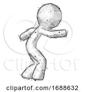 Poster, Art Print Of Sketch Design Mascot Man Sneaking While Reaching For Something