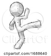 Poster, Art Print Of Sketch Design Mascot Man Kick Pose