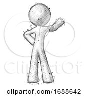 Poster, Art Print Of Sketch Design Mascot Man Waving Left Arm With Hand On Hip
