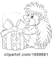 Poster, Art Print Of Hedgehog Holding A Christmas Gift