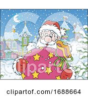 Poster, Art Print Of Santa Carrying A Sack In A Village