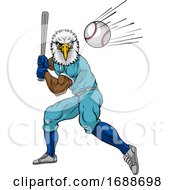 Eagle Baseball Player Mascot Swinging Bat At Ball
