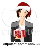 Girl Office Celebrate Christmas Gift Illustration