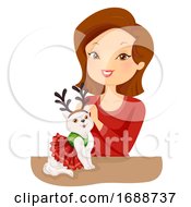 Girl Pet Cat Christmas Costume Illustration