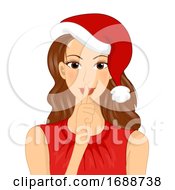 Poster, Art Print Of Girl Secret Santa Quiet Finger Illustration
