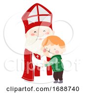 Poster, Art Print Of Kid Boy Hug Saint Nicholas Illustration