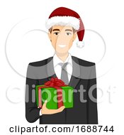 Man Office Celebrate Christmas Gift Illustration