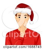 Poster, Art Print Of Man Secret Santa Quiet Finger Illustration