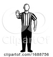 Poster, Art Print Of Basketball Referee Directional Signal Hand Signal Retro Black And White