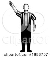 Poster, Art Print Of Basketball Referee 3-Point Field Goal Successful Hand Signal Retro Black And White