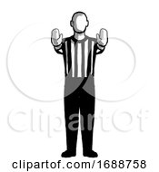 Poster, Art Print Of Basketball Referee 10-Second Violation Or Charging Pushing Hand Signal Retro Black And White