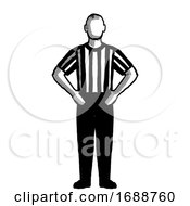 Basketball Referee Blocking Hand Signal Retro Black And White