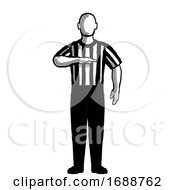 Poster, Art Print Of Basketball Referee Visible Count Hand Signal Retro Black And White