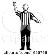 Poster, Art Print Of Basketball Referee Stop Clock For Foul Hand Signal Retro Black And White