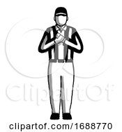 American Football Official Holding Sign Hand Signal Retro