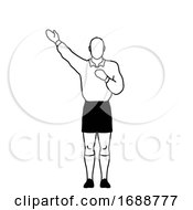 Poster, Art Print Of Rugby Referee Penalty Kick Hand Signal Drawing Retro