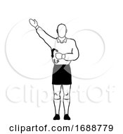 Poster, Art Print Of Rugby Referee Penalty Not Releasing The Ball When Tackled Signal Drawing Retro