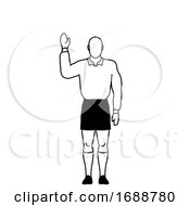 Poster, Art Print Of Rugby Referee Penalty Free Kick Hand Signal Drawing Retro
