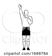 Poster, Art Print Of Rugby Referee Penalty Try Signal Drawing Retro