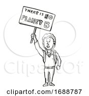 Young Student Protesting There Is No Planet B On Climate Change Drawing