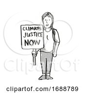 Poster, Art Print Of Young Student Protesting Climate Justice Now On Climate Change Drawing