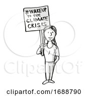 Poster, Art Print Of Young Student Protesting Wake Up To Climate Change Drawing
