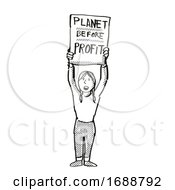 Young Student Protesting Planet Before Profit On Climate Change Drawing by patrimonio