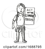 Young Student Protesting On Climate Change Drawing