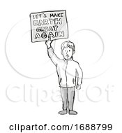 Poster, Art Print Of Young Student Protesting Lets Make Earth Great Again On Climate Change Drawing