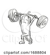 Poster, Art Print Of Red Chili Pepper Healthy Vegetable Lifting Barbell Cartoon Retro Drawing