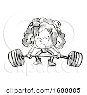 Poster, Art Print Of Lettuce Healthy Vegetable Lifting Barbell Cartoon Retro Drawing