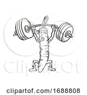 Carrot Healthy Vegetable Lifting Barbell Cartoon Retro Drawing