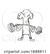 Poster, Art Print Of Cauliflower Healthy Vegetable Lifting Barbell Cartoon Retro Drawing
