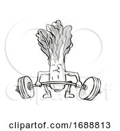 Bok Choy Or Pak Choi Healthy Vegetable Lifting Barbell Cartoon Retro Drawing